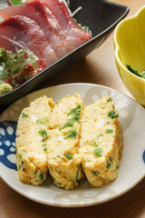 Japanese omelette and sashimi