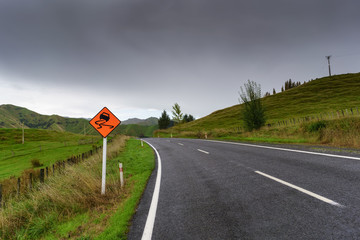 Slippery When Wet traffic sign in New Zealand