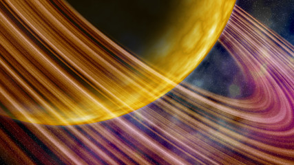 Huge yellow planet with purple rings