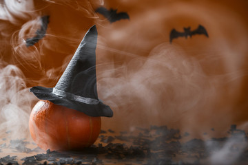 composition of pumpkins to halloween with space for text