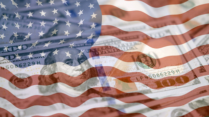 One hundred dollars bill as background and usa flag