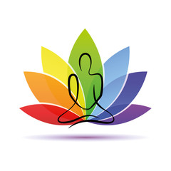 Fototapeta premium hand drawing yoga person sitting in a lotus pose rainbow colors