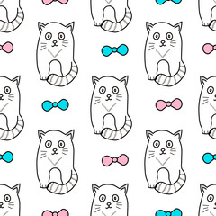 Seamless patterns with cats and bows.