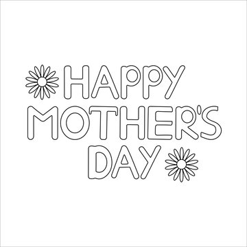 Happy mother's day card with flowers. Coloring page