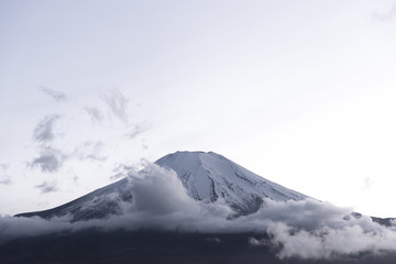 Fototapeta na wymiar Mountain Fuji with nice cloud shape on the top at Yamanakago lake,Yamanashi