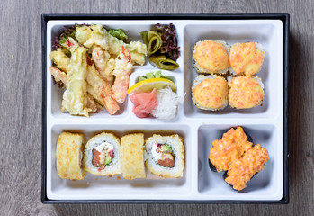 Bento box with seafood
