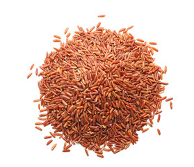 Heap of red rice on white background