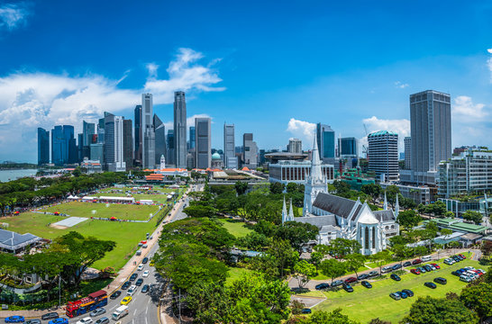 Singapore city skyline of business district downtown in daytime.
