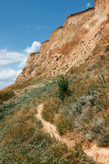 path to high hill by the sea, beautiful coastal landscape, travel concept