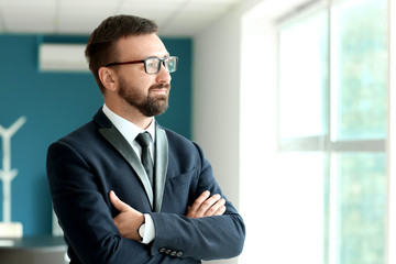 Handsome businessman near window in office