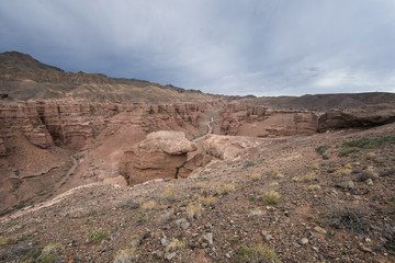natural red stone canyon similar to the Martian landscape,Charyn Canyon in Kazakhstan