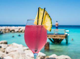   A pretty pink cocktail Curacao Views - a small Caribbean Island