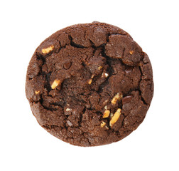 Tasty chocolate cookie on white background