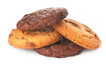 Different tasty cookies on white background