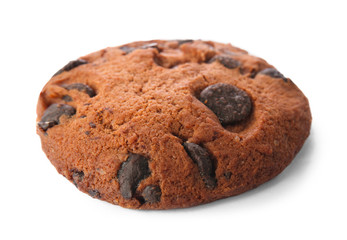 Tasty chocolate cookie on white background