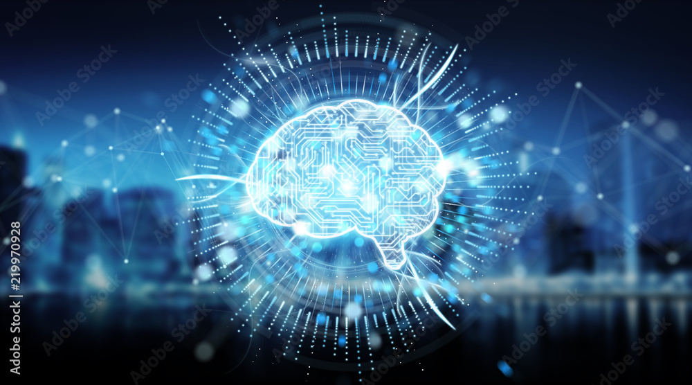 Wall mural digital artificial intelligence icon hologram 3d rendering