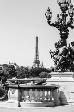Fototapeta Pont Alexandre III Bridge (details) and Eiffel Tower. Paris, France
