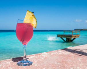   A pretty pink cocktail Curacao Views - a small Caribbean Island