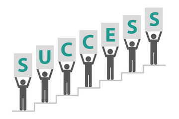 People on success stairs pictogram