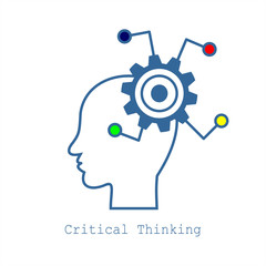 Symbol of Critical Thinking.  Concept for Web, Mobile or Apps. Profile of the head with gears. Modern design for flat icon.
