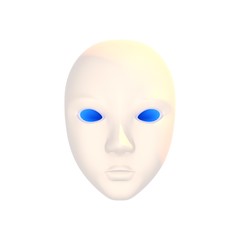Head, mask, face. Light complexion, full of blue eyes. Spaceman, alien or robot. 3d render. Illustration.