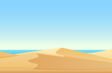 Trendy soft flat gradient color style landscape with desert and ocean sea beach vector illustration.