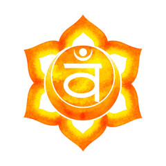 orange color of chakra symbol sacral concept, flower floral, watercolor painting hand drawn icon logo, illustration design sign