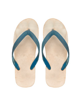 Old Flip Flops Isolated on white Background. Top View, clipping path
