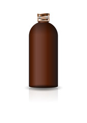 Blank brown cosmetic round bottle with copper lid for beauty or healthy product. Isolated on white background with reflection shadow. Ready to use for package design. Vector illustration.
