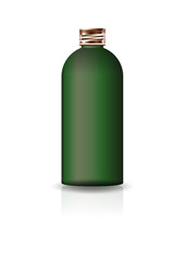 Blank green cosmetic round bottle with copper lid for beauty or healthy product. Isolated on white background with reflection shadow. Ready to use for package design. Vector illustration.