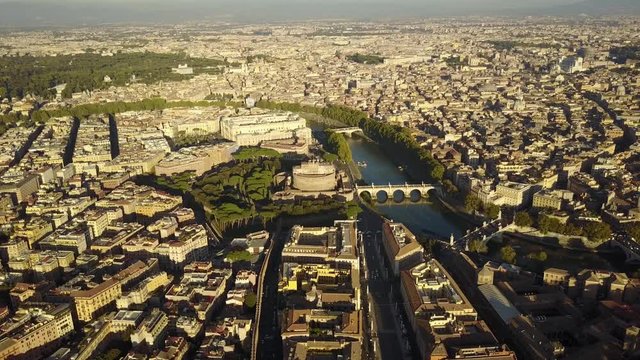 Aerial view of the Tiber in Rome, Italy