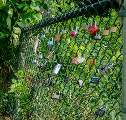 Love locks on fence at park
