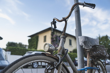 Fototapeta na wymiar Vintage bicycle parking with shopping basket