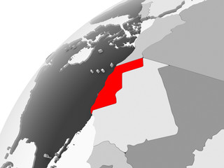 Western Sahara on grey political globe