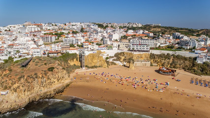 Aerial view of city of Albufeira, beach pescadores, in the south of Portugal.