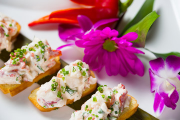 Obraz na płótnie Canvas Close up shot of lobster meat crackers