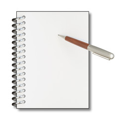 Empty notepad (sketch book) with pen isolated on white background