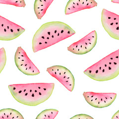 Watercolor seamless pattern of watermelons.