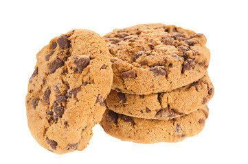 Chocolate cookies close up on white background