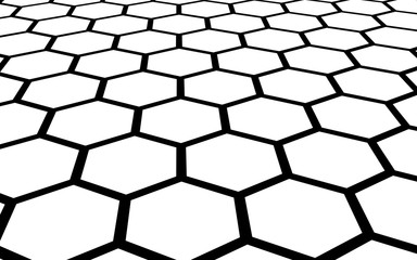 Black honeycomb on a white background. Perspective view on polygon look like honeycomb. Isometric geometry. 3D illustration