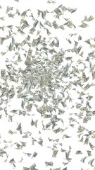 Flying dollars banknotes isolated on a white background. Money is flying in the air. 100 US banknotes new sample. 3D illustration