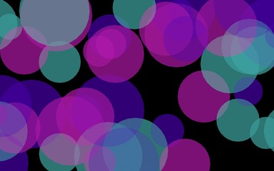 Multicolored translucent circles on a dark background. Red tones. 3D illustration