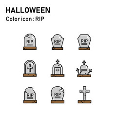 Halloween line color icon : RIP set 