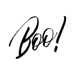 Boo lettering. Modern brush pen calligraphy for banner, poster, greeting card, party invitation.