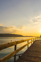 Fototapeta na wymiar Germany, Landing stage of lake constance in sunset mood
