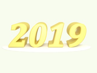 Happy New Year 2019. Inscription of yellow color. Render. Set
