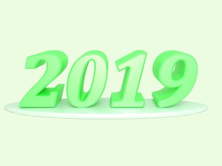 Happy New Year 2019. Inscription of green color. Render. Set