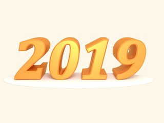 Happy New Year 2019. Inscription of orange color. Render. Set