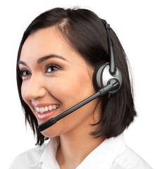 Closeup of a Female Phone Operator in Headset