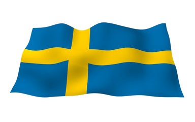 The flag of Sweden. Official state symbol of the Kingdom of Sweden. A blue field with a yellow Scandinavian cross that extends to the edges of the flag. 3d illustration